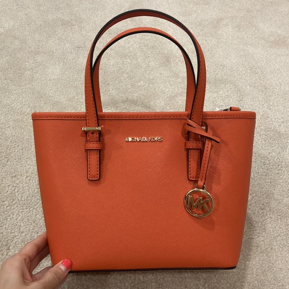 Michael Kors Jet Set Travel 35T9GTVT0L XS Convertible Top Zip Tote Tangerine - Picture 6 of 16